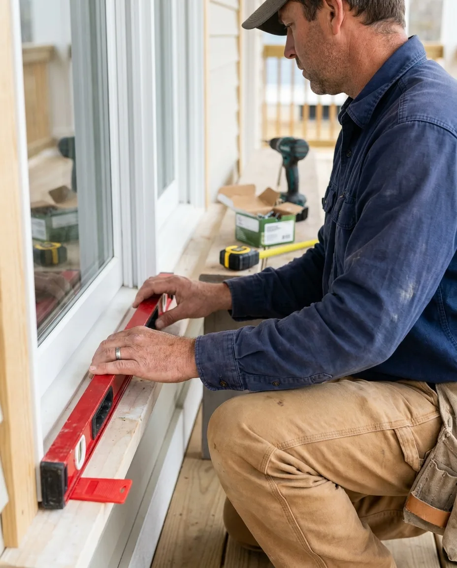 Installer fitting a replacement window into an opening
